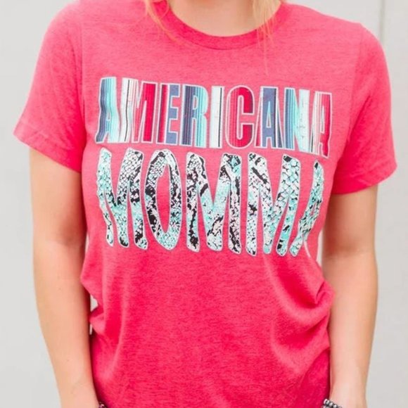 Women's Top AMERICANA MOMMA GRAPHIC TEE - Picture 1 of 2